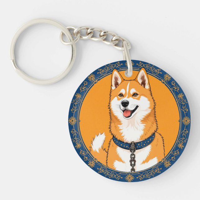 Colourful Cartoon Happy Dog Key Ring (Front)