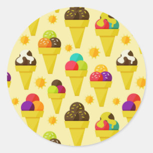 Colourful Cartoon Ice Cream Cones Classic Round Sticker
