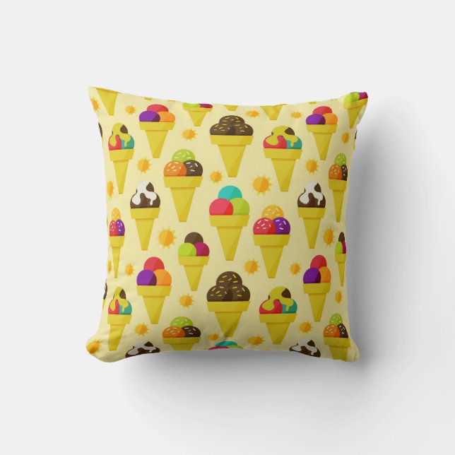 Colourful Cartoon Ice Cream Cones Cushion (Front)