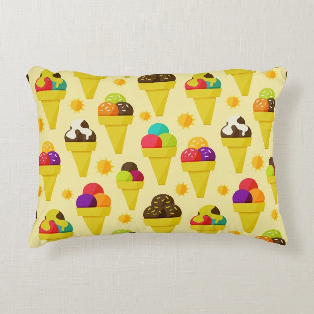 Colourful Cartoon Ice Cream Cones Decorative Cushion (Front)