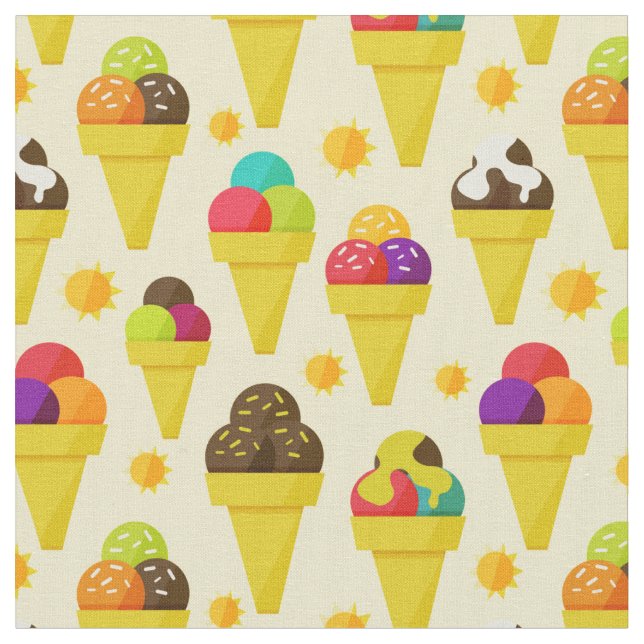 Colourful Cartoon Ice Cream Cones Fabric (Close Up)