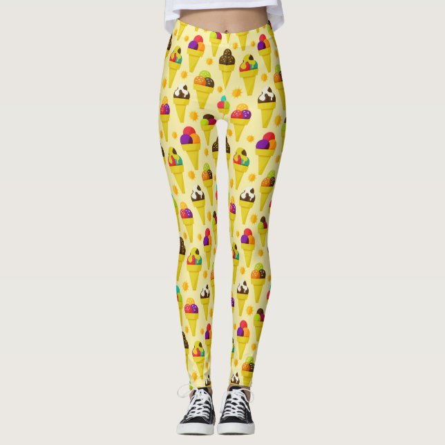 Colourful Cartoon Ice Cream Cones Leggings (Front)