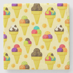 Colourful Cartoon Ice Cream Cones Stone Coaster
