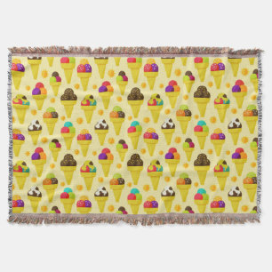 Colourful Cartoon Ice Cream Cones Throw Blanket