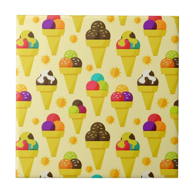 Colourful Cartoon Ice Cream Cones Tile (Front)
