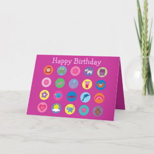 Colourful Cartoon Icons Cute Stuff Pink Birthday Card