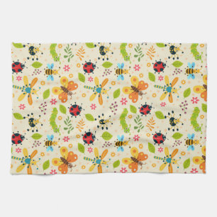 🌸 Colourful Cartoon Insects & Garden Joy 🌿 Tea Towel