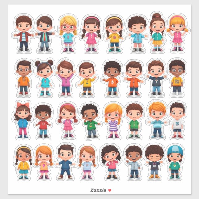Colourful Cartoon Kids Stickers (Sheet)
