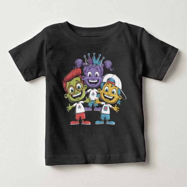 Colourful Cartoon Kids with Playful Expressions Baby T-Shirt (Front)