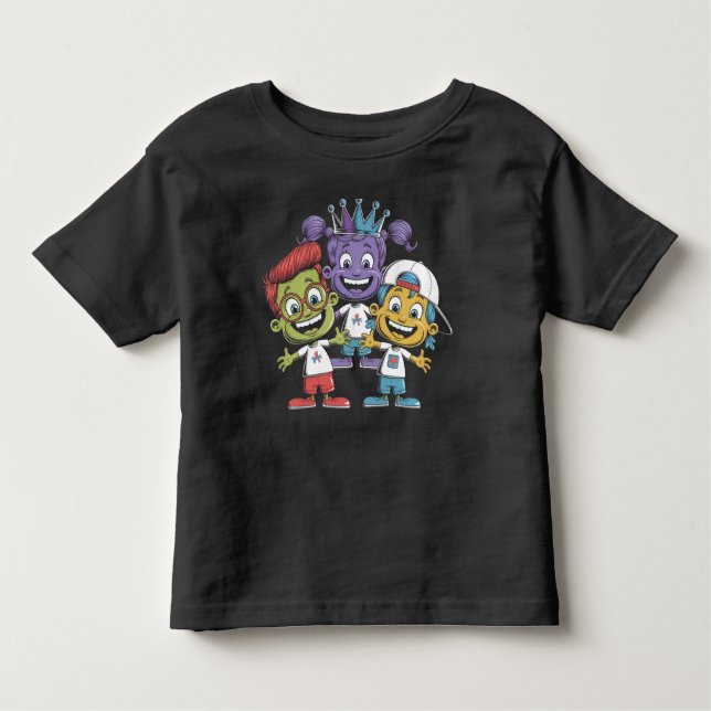Colourful Cartoon Kids with Playful Expressions Toddler T-Shirt (Front)
