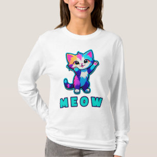 Colourful Cartoon Kitten Raising Paws T-Shirt