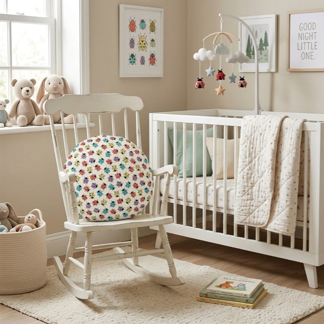 Colourful Cartoon Ladybugs Pattern  Round Cushion (Creator Uploaded)