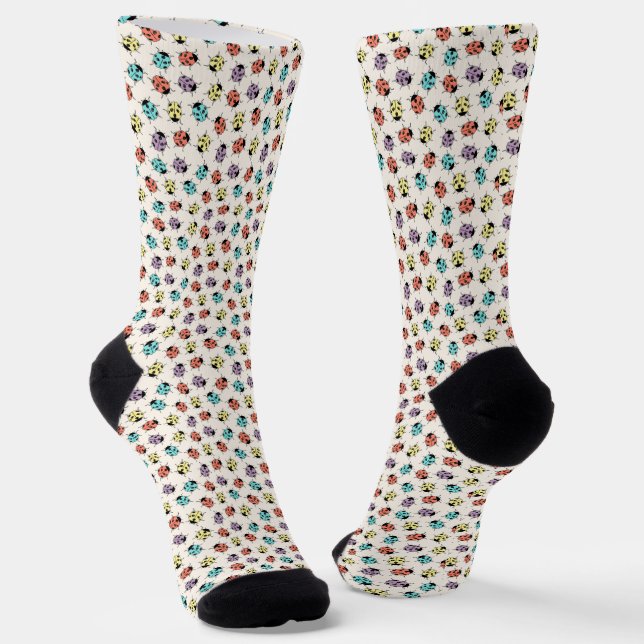 Colourful Cartoon Ladybugs Pattern Socks (Angled)