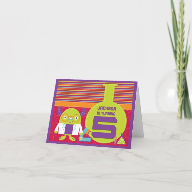 Colourful Cartoon Mad Scientist 5th Birthday Card (Front)