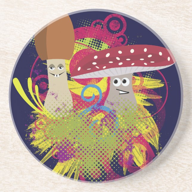 Colourful Cartoon Mushrooms Coaster (Front)