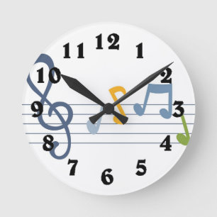 Colourful cartoon music notes clock