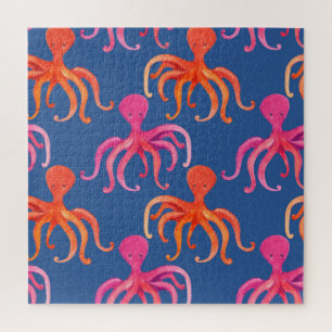 Colourful Cartoon Octopus Watercolor Pattern Jigsaw Puzzle