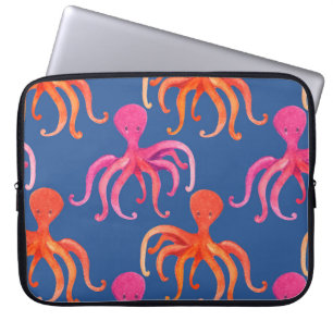 Colourful Cartoon Octopus Watercolor Pattern Laptop Sleeve