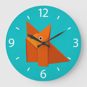 Colourful Cartoon Origami Fox Cute Kids Large Clock