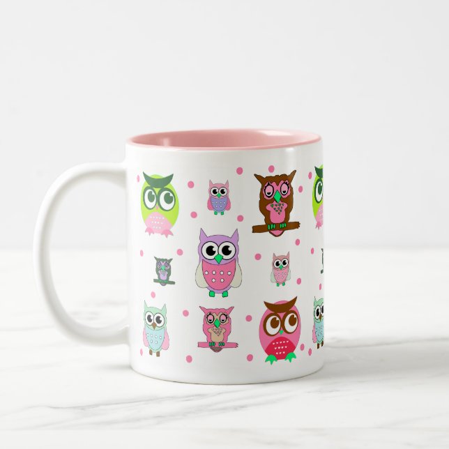 Colourful Cartoon Owls Mug (Left)