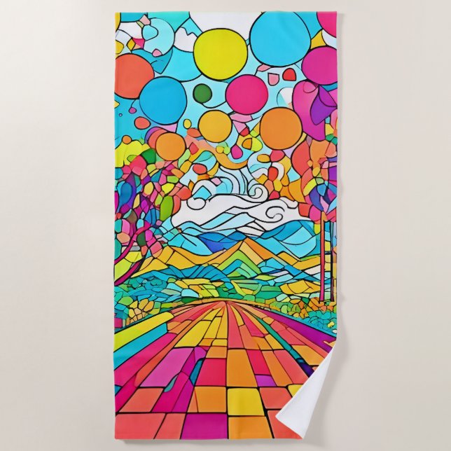 Colourful Cartoon Park Scene Beach Towel (Front)
