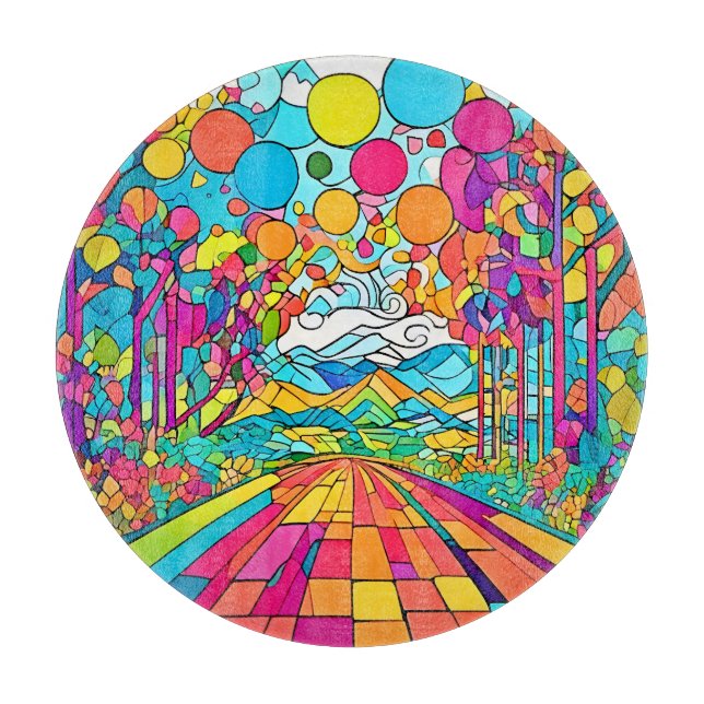 Colourful Cartoon Park Scene Cutting Board (Front)
