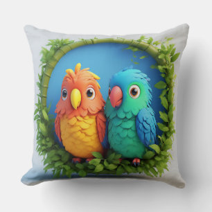 Colourful Cartoon Parrots Cushion