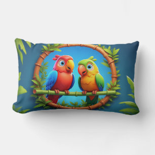 Colourful Cartoon Parrots Lumbar Cushion