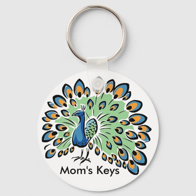 Colourful Cartoon Peacock Key Ring (Front)