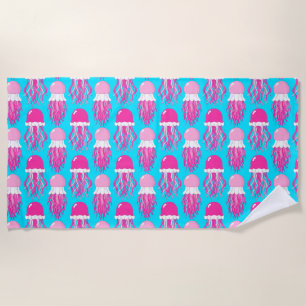 Colourful Cartoon Pink Jellyfish Pattern Beach Towel