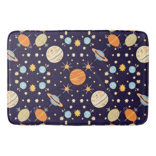 Colourful Cartoon Planets and Stars Bath Mat