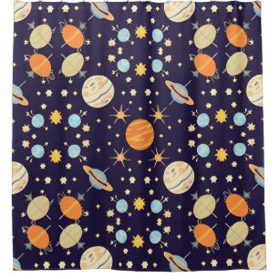 Colourful Cartoon Planets and Stars Shower Curtain