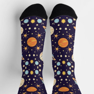Colourful Cartoon Planets and Stars Socks