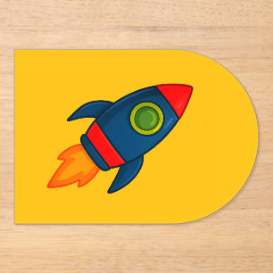 "Colourful Cartoon Rocket Ship Illustration" Acrylic Invitations