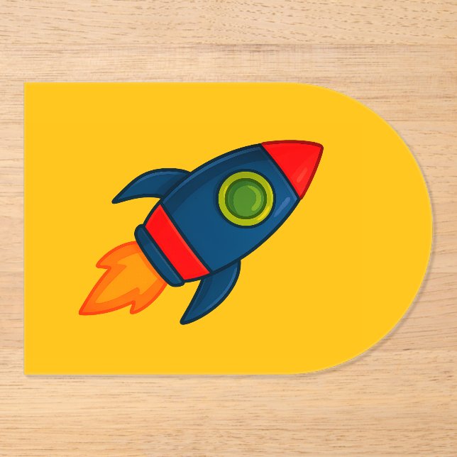 "Colourful Cartoon Rocket Ship Illustration" Acrylic Invitations (Front)