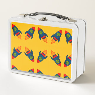 "Colourful Cartoon Rocket Ship Illustration" Metal Lunch Box