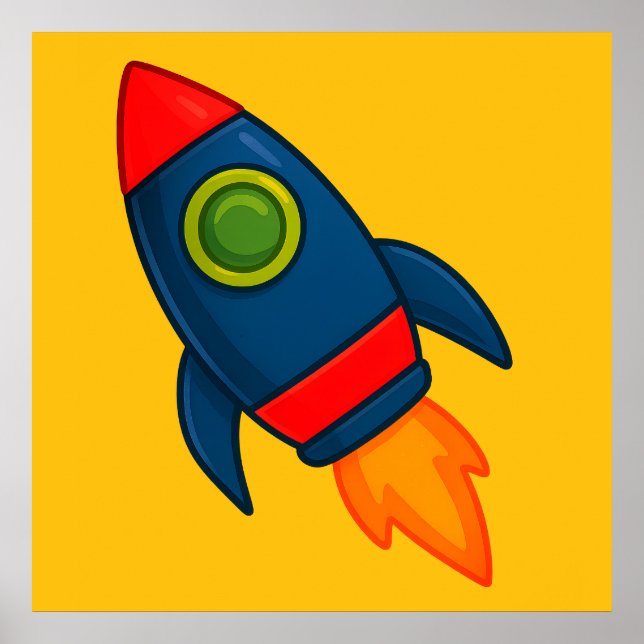 "Colourful Cartoon Rocket Ship Illustration" Poster (Front)