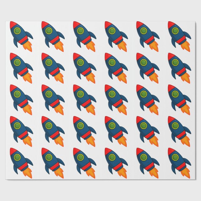 "Colourful Cartoon Rocket Ship Illustration" Wrapping Paper (Flat)