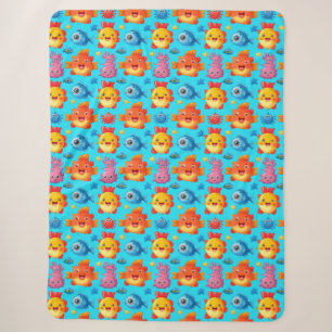 Colourful Cartoon Sea Creatures Pattern Sherpa Blanket