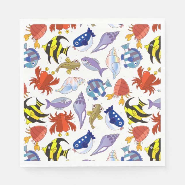 Colourful Cartoon Sealife Party Napkin (Front)