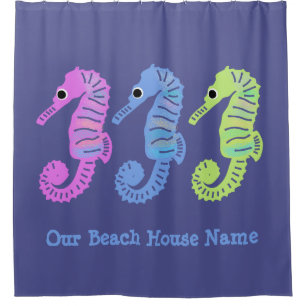 Colourful Cartoon Seashorses Fish Personalised Shower Curtain