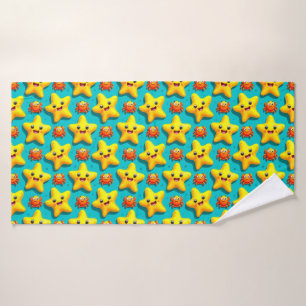 Colourful Cartoon Starfish and crabs Bath Towel