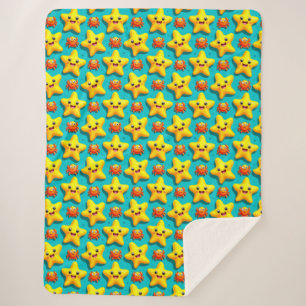 Colourful Cartoon Starfish and crabs Sherpa Blanket