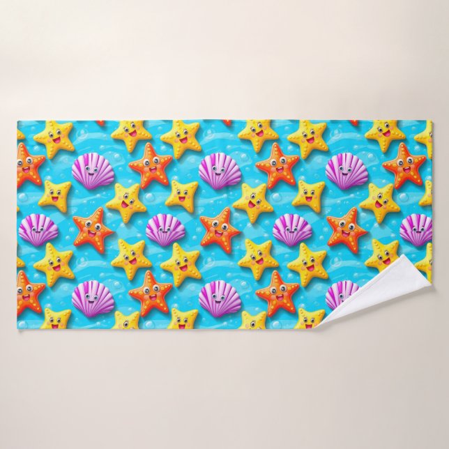 Colourful Cartoon Starfish and Shells Bath Towel (Bath Towel)