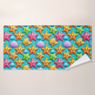 Colourful Cartoon Starfish and Shells Bath Towel