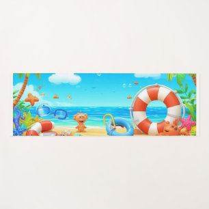 Colourful Cartoon Tropical Beach Scene Yoga Mat