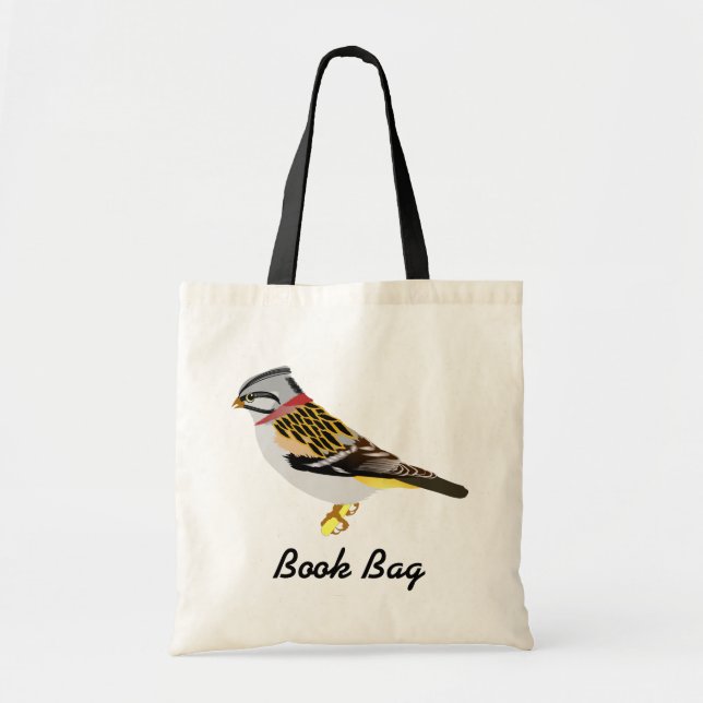Colourful cartoon yellow and brown sparrow tote bag (Front)