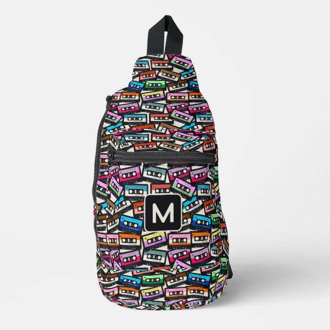Colourful Casette Tapes custom monogram Sling Bag (Front)