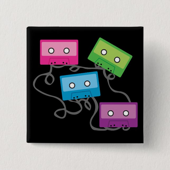 Colourful Cassette Tapes 15 Cm Square Badge (Front)