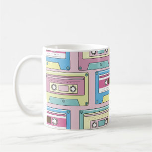 Colourful cassettes, pink background pattern. coffee mug